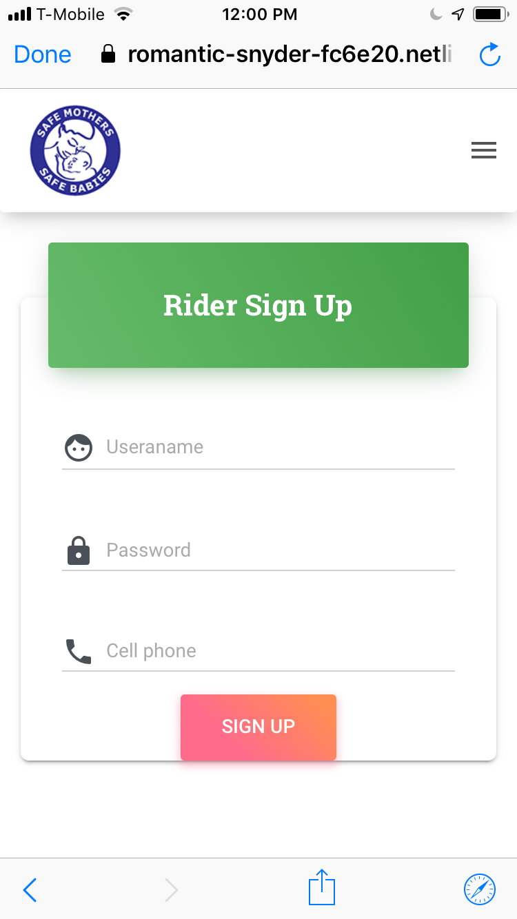Screenshot of driver profile